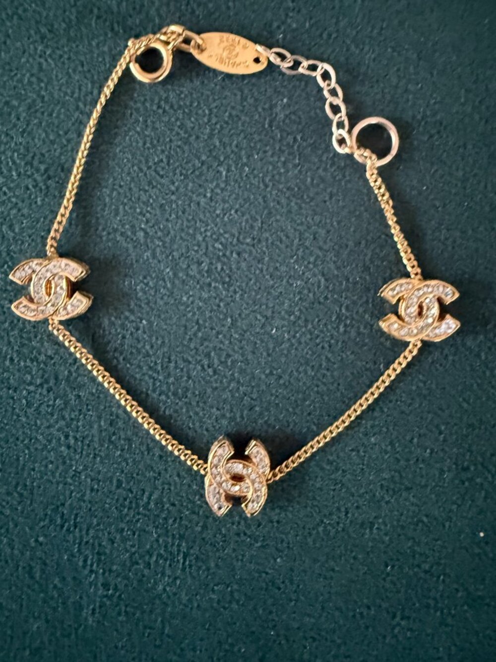 Vintage CHANEL 1999 Gold Tone Crystal CC Logo Bracelet